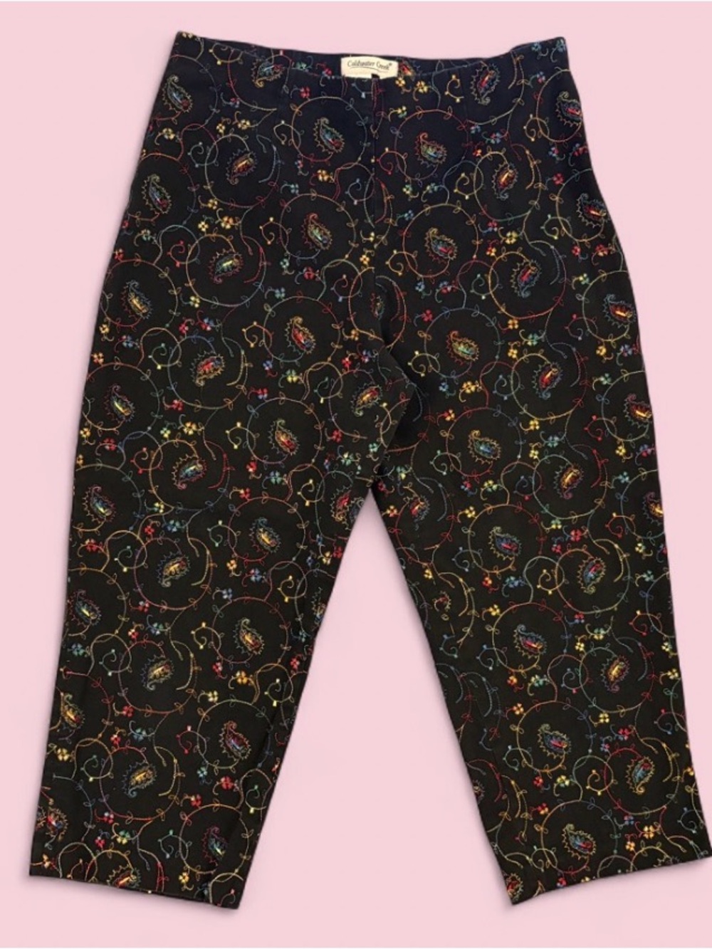 Coldwater Creek Embroidered Black Side Zip Dress Pants Size 12